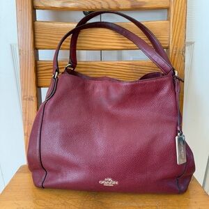 Coach Edie Brick Red Pebbled Leather Bag Purse